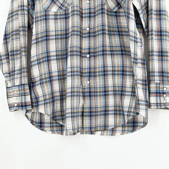 Vintage Levi's Men Western Pearl Snap Shirt Size Medium Plaid Cowboy Rodeo Retro - Picture 3 of 6